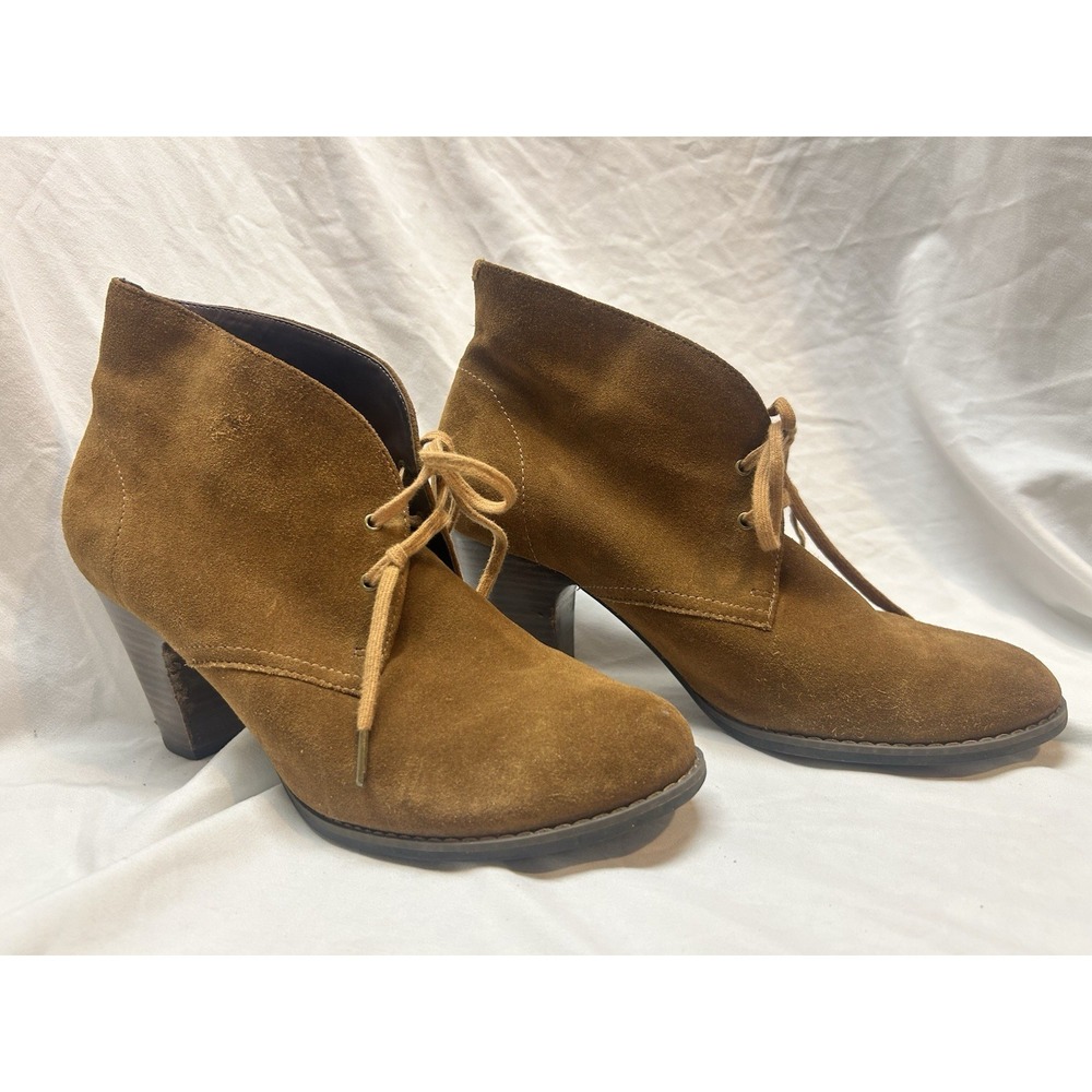 Clarks Collection Brown Suede Lace Up Ankle Booties Block Heel 10M Boho Indie